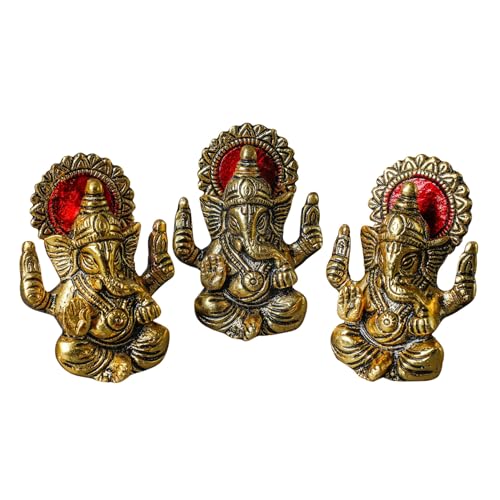 Desi Favors Brass Plated Ganesha Idol | Natural Gold Mini Hindu Lord Ganesha Figurine for Car Dashboard, Temple Home Decor, Diwali Pooja Gifts | Indian God Mandir Gift, 2.5x3 Inch (Pack of 1) - style: Brass Plated Ganesha Idol