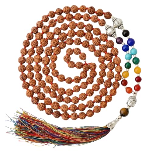 LOVENSPIRE Certified 108 + 1 Beads 5 Face Panchmukhi Rudraksha Kantha Mala with Gaumukhi Japa Bag - Prayer Necklace for Men and Women | Spiritual Jewelry for Yoga & Meditation - color: 108 Beads, style: Healing Stones Mix