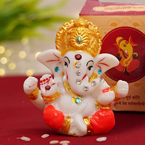 TIED RIBBONS Ganesh Idol 2.3 Inch, Resin | Ganesh Statue Sculpture for Car Dashboard, Home, Temple Decor | Indian God | Car Dashboard Accessories | Ganesha Decorations