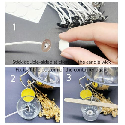 100Pcs Candle Wicks 4 Inch,100pcs Candle Wick Stickers,Candle Wick Centering Device,20 Pcs Metal Sustainer Tabs,5pcs Candle Wick Holder Materiales para Hacer Velas - size: 4 inches