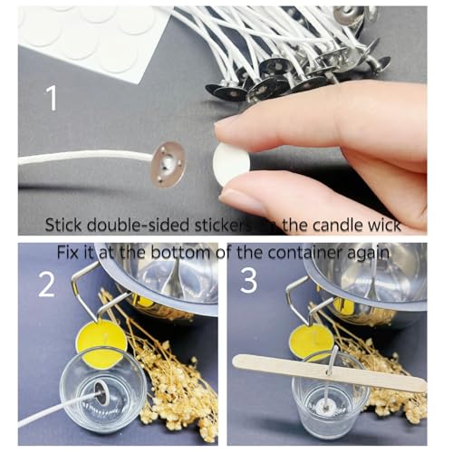 100Pcs Candle Wicks 5 Inch,100pcs Candle Wick Stickers,Candle Wick Centering Device,20 Pcs Metal Sustainer Tabs,5pcs Candle Wick Holder Materiales para Hacer Velas - size: 5 inches