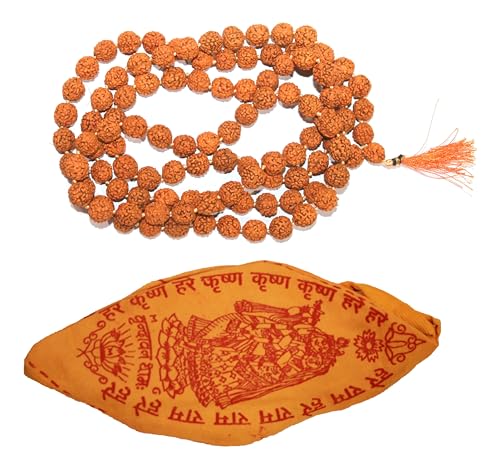 Original 5 Face Rudraksha Mala 108+1 With Certificate & Gaumukhi Japa Mala Bag, Beads Necklace, Seed Bead Natural Himalaya Panch Mukhi Rudraksha Seed, Prayer Beads, Wrist Mala Wrap, Jaap Mala 8MM