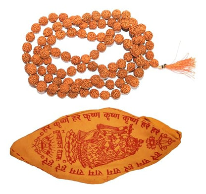 Original 5 Face Rudraksha Mala 108+1 With Certificate & Gaumukhi Japa Mala Bag, Beads Necklace, Seed Bead Natural Himalaya Panch Mukhi Rudraksha Seed, Prayer Beads, Wrist Mala Wrap, Jaap Mala 8MM