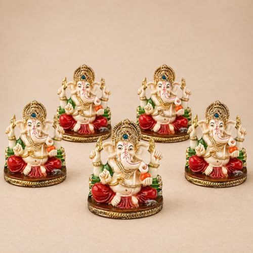 LOVENSPIRE 5 Pcs Acrylic Ganesh Idol for Car Dashboard - 2.25" Spiritual Ganesh Statue for Mandir, Office & Home Decor - Small Ganpati Murti Figurine, Diwali Pooja & Housewarming Return Gift, Red - color: Ethnic Red, size: 5 Pcs