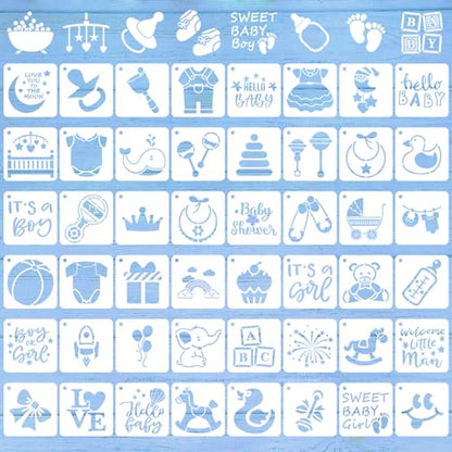 Augshy 56Pcs Baby Shower Stencils for Onesies, 3 inch Reusable Painting DIY - style: Baby Shower