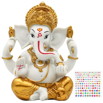 alikiki Hindu God Ganesha Idol Statue - 5.6" H Gold Toned Indian God Lord Ganpati Murti for Diwali Pooja Decor Home Mandir Temple Altar Shrine Puja Item Wedding Spiritual Decors