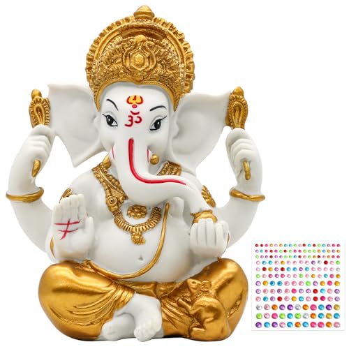 alikiki Hindu God Ganesha Idol Statue - 5.6" H Gold Toned Indian God Lord Ganpati Murti for Diwali Pooja Decor Home Mandir Temple Altar Shrine Puja Item Wedding Spiritual Decors