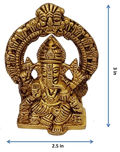 Purpledip Brass Idol Ganesha in Mandap: Decorative Statue for Home Temple (12172A)