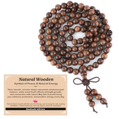 AD Beads 6mm 8mm 108 Prayer Mala Jasper Elastic Bracelet - Handmade Yoga Meditation Healing Power Energy Gifts for Unisex Adult. - color: Black Rose wood(Strengthen the body)