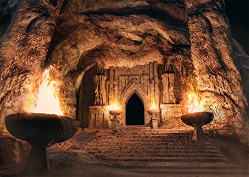BELECO 20x10ft Fabric Ancient Temple Entrance Cave Backdrop for Photography Underground Temple with Monk Statues and Burning Torches Medieval Castle Dungeon Background Halloween Party Photo Props - size: 20x10FT
