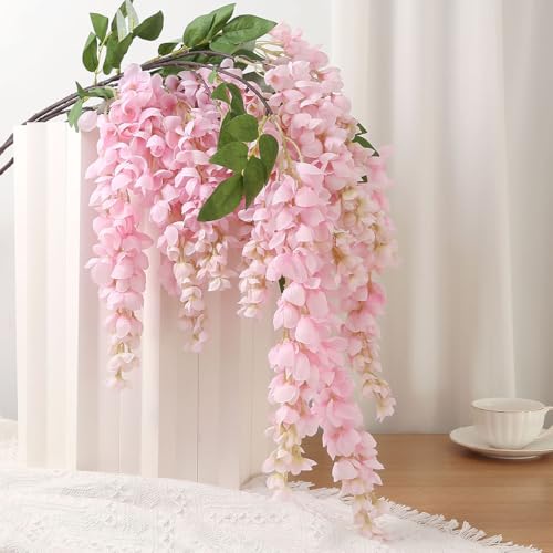 4pcs 47.2in Artificial Fake Wisteria Hanging Flower Garland Silk(pink) - color: Pink