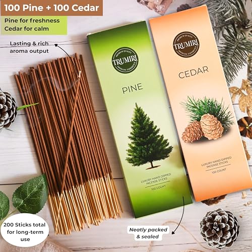 Cedar & Pine - Combo Pack of Incense Sticks - 100 Insence-Sticks of Each Scent - Total 200 Inscents - Natural Insense Made with Non Toxic Ingredients and Essential Oils - color: Cedar & Pine