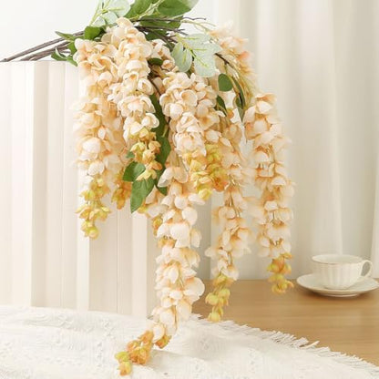 4pcs 47.2in Artificial Fake Wisteria Hanging Flower Garland Silk(champagne) - color: Champagne