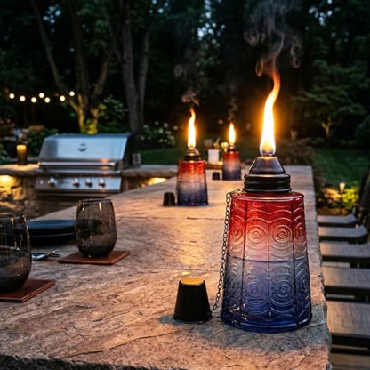 Seraphic Citronella Torches for Outside Patio Table Top, Red/White/Blue - color: Red/White/Blue