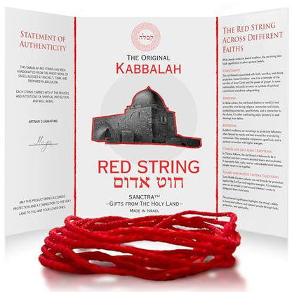 The Original Kabbalah Red String, Handmade and Blessed in The Holy Land, 100% Wool Strand, 60" Long for up to 7 Evil Eye Bracelets -incl. Prayer, Instructions & SOA