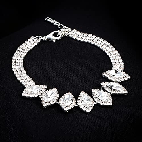 CIEHER 4/5 Pieces Women Jewelry Set - Rhinestone Crown + Drop Necklace + Elegant Bangle Bracelet + Crystal Teardrop Dangle Earrings for Bridal Wedding Party - color: Silver