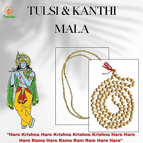 Naisha Tulsi Holy Basil Japa Mala 108+1 Beads & Tulsi Kanthi Mala Tulsi Ki Mala 2 Round Neck Mala Original for Daily Mantra Jaap, (Pack of 2)