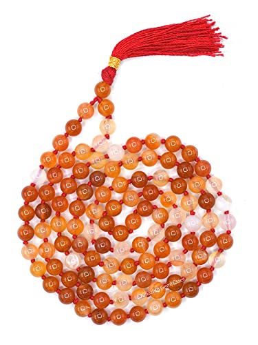 Amazing Gemstone Japa Mala 108 Prayer Beads Necklace and Wrist Mala Bracelet for Meditation - color: Carnelian, size: Hand Knotted
