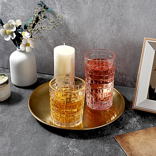 4 Pcs Gold Tray, Round Gold Tray Decorative Serving Jewelry Bar Jewelry Dish Key Bowl Mirror Dresser Decoration Vanity Trays Makeup Organizer for Bathroom Candle Perfume Countertop (9 Inch)