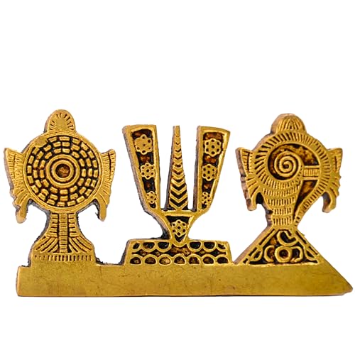 Brass Shankh Chakra Namah Tilak Tirupati Balaji Statue Stand Religious Thenkalai Thiruman Sangu Chakram Padmanabha Swami Vishnu Sanku Home Décor and Gifting Size-4 Inches (Shankh Chakra Namah Tilak) - color: Shankh Chakra Namah Tilak
