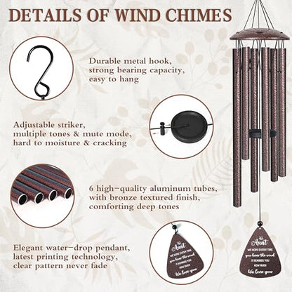 Aunt Gifts, 32" Bronze Wind Chimes, Birthday Gifts for Auntie from Niece - color: 3 - Aunt Gift