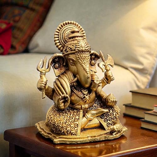 Brass Lord Ganesha Idol on Lotus – 2 Inch Small Hindu God Statue for Home Temple Décor, Ganpati Murti for Puja, Meditation & Gift – Handcrafted Indian Religious Figurine, 90 Gram