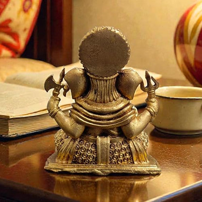 Brass Lord Ganesha Idol on Lotus – 2 Inch Small Hindu God Statue for Home Temple Décor, Ganpati Murti for Puja, Meditation & Gift – Handcrafted Indian Religious Figurine, 90 Gram