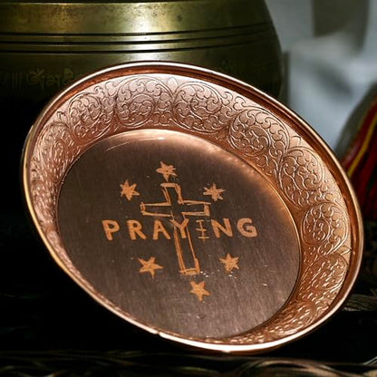 Copper Offering Prayer Ritual Bowl Plate - Great for use Meditation,Smudging, Incense,Candle Dish, Ash Catcher,Jewelry Dish,Witches(Praying) - style: Praying