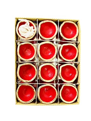 New Red Diwali Clay Diya Dia with Cotton Wicks for Puja Pooja Clay Diyas for Diwali Tea Light Holder Indian Decor Deepawali Deepak Oil Lamps Diwali Decor Navratri Puja- 2 inch Pack of 12