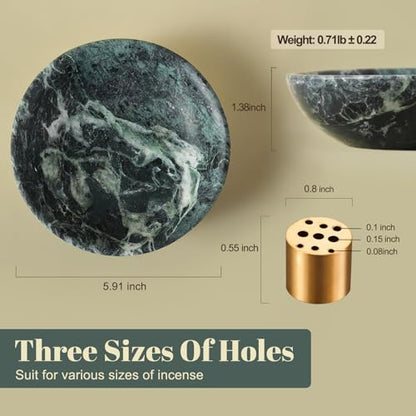 Koville Natural Marble Incense Holder, Incense Holder for Sticks with 9 Holes, Handmade Incense Burner Ash Catcher for Meditation Yoga SPA, Balsam Fir/Palo Santo/Sage/Cone (Green) - color: D=150-alpi Green