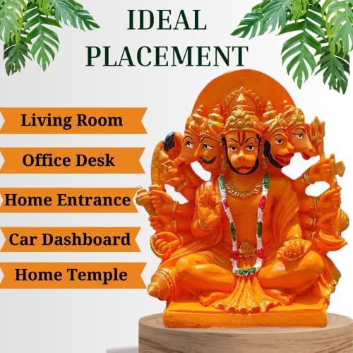 The Advitya Panchmukhi Hanuman Idol |God of Strength & Courage|Orange Hanuman Idol for Car Dashboard, Home, Office|Mandir Showpiece|Vastu Gift|6 Inches