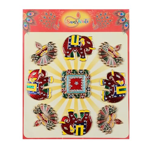 10 Inches Meena Rangoli Diwali Acrylic Rangoli Stencils Handmade Rangoli Sticker Home Decor Floor Decorative Stones (Design 14) - color: Design 14