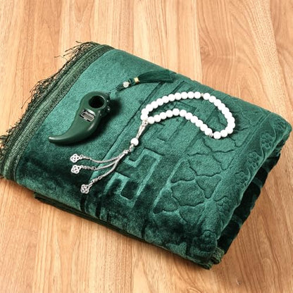 FUMMI Soft Padded Muslim Prayer Rug with Tasbih Beads, Thick Non-Slip Islamic Prayer Mat, Luxurious Janamaz for Men & Women (Green) - color: Green(with Counter)