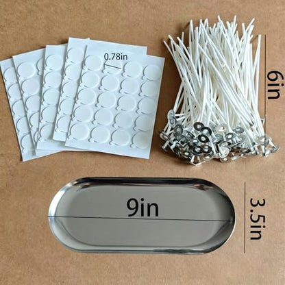6 inch Pre-Waxed Candle Wicks - 100 Pcs Wicks with 100 Wick Stickers & 1 Gold Tray Holder, Low Smoke Wicks for DIY Candle Making, Soy Wax, Beeswax, Coconut Wax (Silver, 9) - color: Silver, size: 9