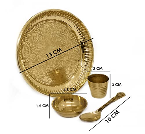 Satvik Brass 4 Pc Bhog Thali Set for Laddu Gopal With Glass, Bowl and Pooja Spoon - Home and Temple Kanha Ji Plate Set (Medium) - size: Medium