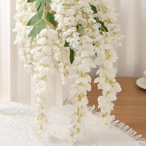 4pcs 47.2in Artificial Fake Wisteria Hanging Flower Garland Silk(white) - color: White