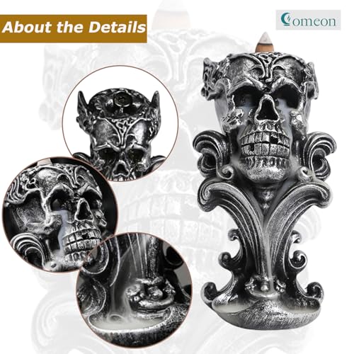 Comeon Backflow Incense Holder Skull Waterfall Incense Burner, Silver - color: Silver