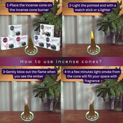 TRUMIRI Blossom Incense Cones - Variety Pack - Total 60 Cone Incense (6 Scents x 10 Conos) - Peony, Lilac, Violet, Honeysuckle, Hyacinth, Tuberose - Cone Incense Scents - Insense Cones - Incent Cone - color: Blossom