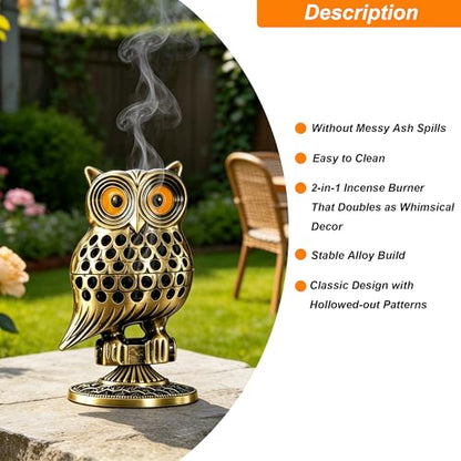 Alloy Owl Shaped Incense Burner with Incense Coils-(Aeneous) - color: Aeneous