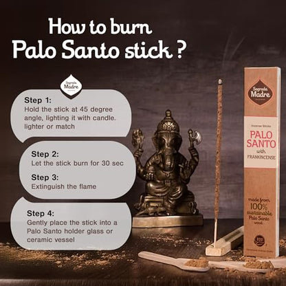 Sagrada Madre 8pcs Wildly Harvested Thick Palo Santo Incense Sticks (Frankincense), 9” Long - Eco Friendly, Non-Toxic, Aromatic Incense Sticks (1hr Burning Time) to Heal & Calm Your Body & Environment