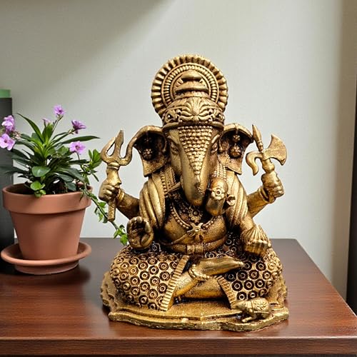 Brass Lord Ganesha Idol on Lotus – 2 Inch Small Hindu God Statue for Home Temple Décor, Ganpati Murti for Puja, Meditation & Gift – Handcrafted Indian Religious Figurine, 90 Gram