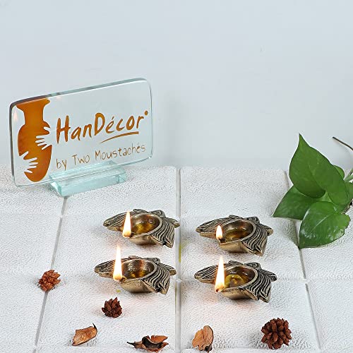 Two Moustaches Lotus Shaped Decor Brass Diya 2.5 Inches Set of 4, Material - Brass, Home Decoration Item Gift, Lotus Brass Diyas Oil Lamp Pooja, Housewarming Gifts (Set of 4), Antique White