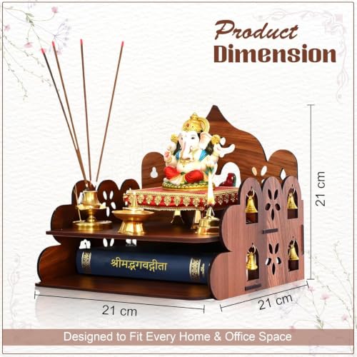 Small Pooja Mandir for Home Wall Mount & Tabletop | Wooden Temple with Bells | Mini Mandir for Office, Home, Daily Worship & Decor