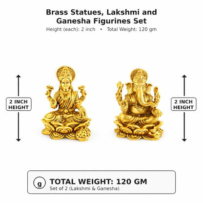 BEXCO Brass Statues, Lakshmi and Ganesha Figurines Set, Height of Each Idol 2" Inch (Approx.) Lord Ganesha and Goddess Laxmi Pair - size: 2.5 inches