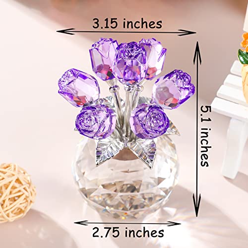 Movdyka Purple Crystal Rose Glass Flowers with Vase Figurine Home Decor - color: Purple-crystal Rose