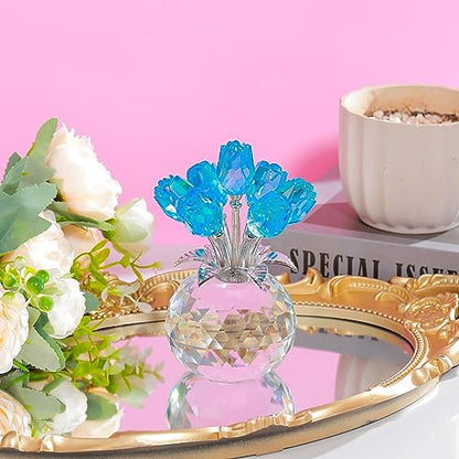 Movdyka Blue Crystal Rose Glass Flowers with Vase Figurine Home Decor - color: Lake Blue-crystal Rose