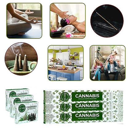 Cannabis Scented Incense Sticks & Incense Cones Combo Pack - 60 Insence-Sticks + 30 Insence Cones - Inscense - Incense Cones Scented - Insents - color: Cannabis