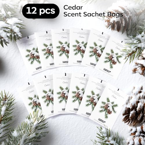 MYARO 12 Pack Cedarwood Scented Sachets, Closet Deodorizer Car Freshener - color: Cedar, size: 12 Packs