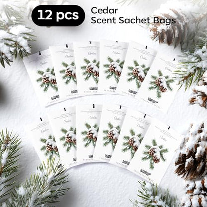 MYARO 12 Pack Cedarwood Scented Sachets, Closet Deodorizer Car Freshener - color: Cedar, size: 12 Packs