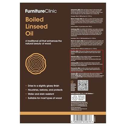 Furniture Clinic Boiled Linseed Oil for Wood 5L / 169 Fl Oz - Premium Oil to Enhance, Seal & Protect the Natural Beauty of Oak, Pine & Other Wood with a Glossy Finish - size: 169 fl oz